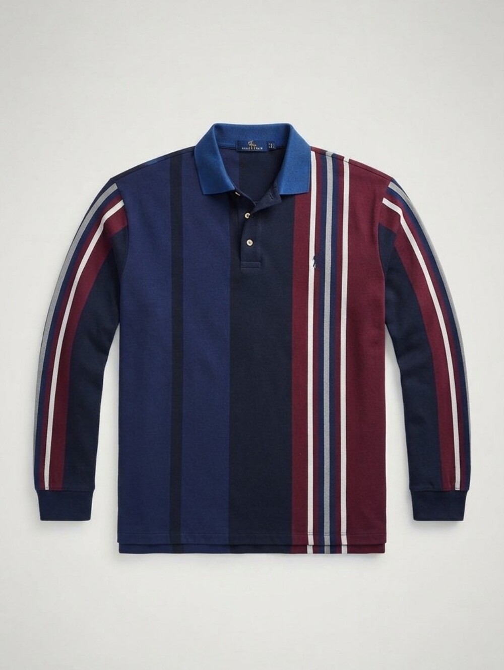 Vintage Kings Court Men’s XL Long Sleeve Striped Rugby Polo Shirt Navy B